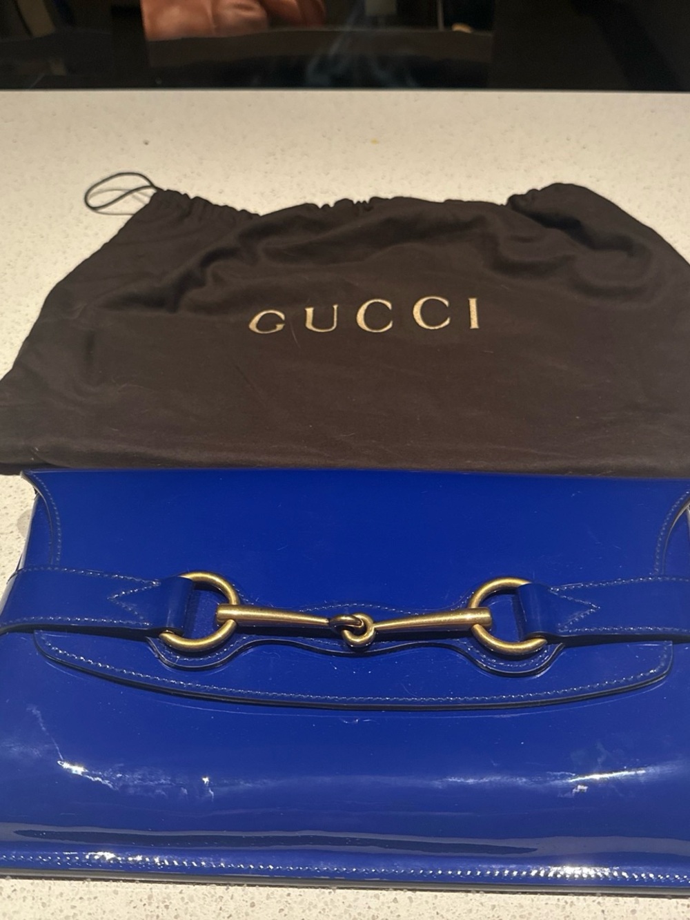 Gucci Royal Blue Patent Leather Horsebit Clutch